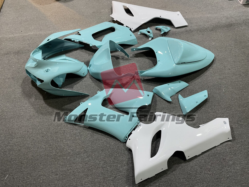 2005 - 2006 Kawasaki ZX6R Aqua and White fairing set - ABS injection, custom painted by Monster Fairings
