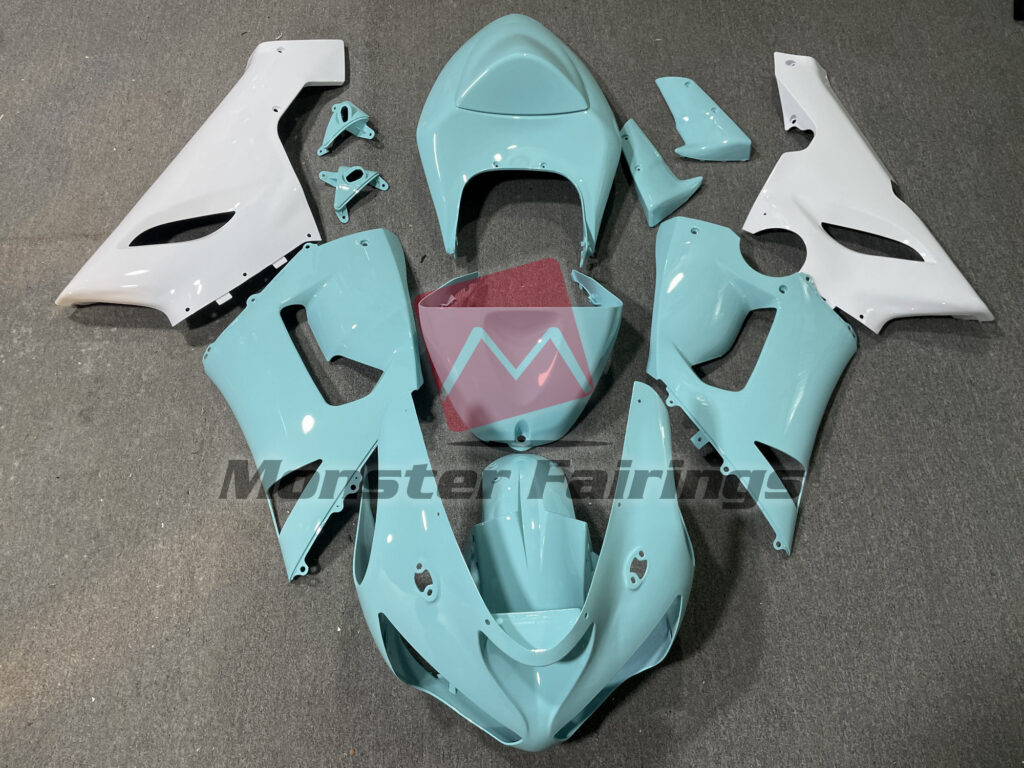 Kawasaki ZX6R 2005 - 2006 Aqua and White ABS fairings - custom motorcycle bodywork kit by Monster Fairings