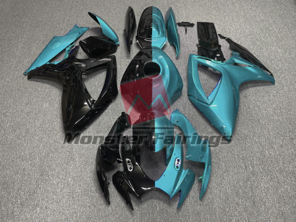 Suzuki GSXR 600 - 750 2006 - 2007 Half Teal Blue and Black ABS fairings - custom motorcycle bodywork kit by Monster Fairings