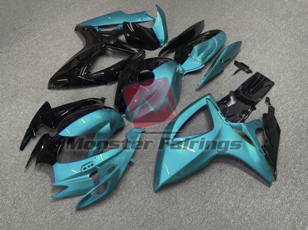 Suzuki GSXR 600 - 750 custom ABS fairings 2006 - 2007 in Half Teal Blue and Black - durable replacement kit, Monster Fairings