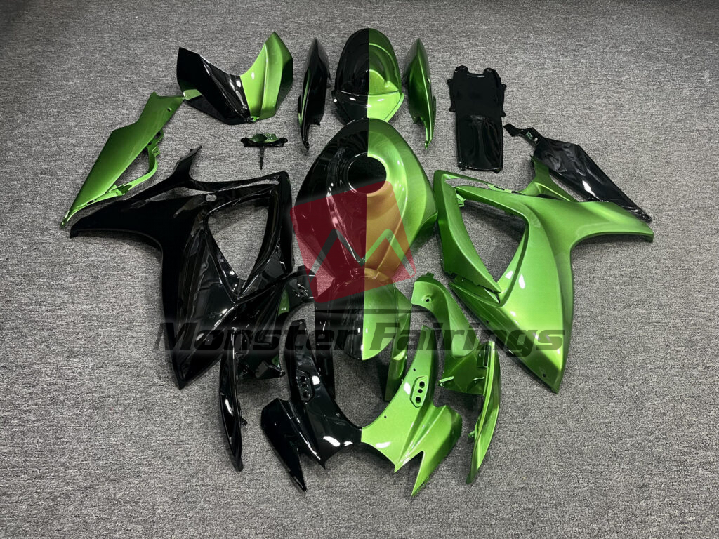 Suzuki GSXR 600 - 750 2006 - 2007 Gloss Green & Black Split ABS fairings - custom motorcycle bodywork kit by Monster Fairings