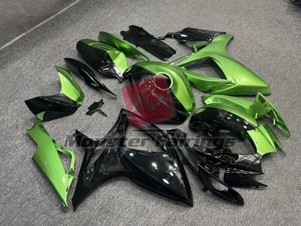 Suzuki GSXR 600 - 750 custom ABS fairings 2006 - 2007 in Gloss Green & Black Split - durable replacement kit, Monster Fairings