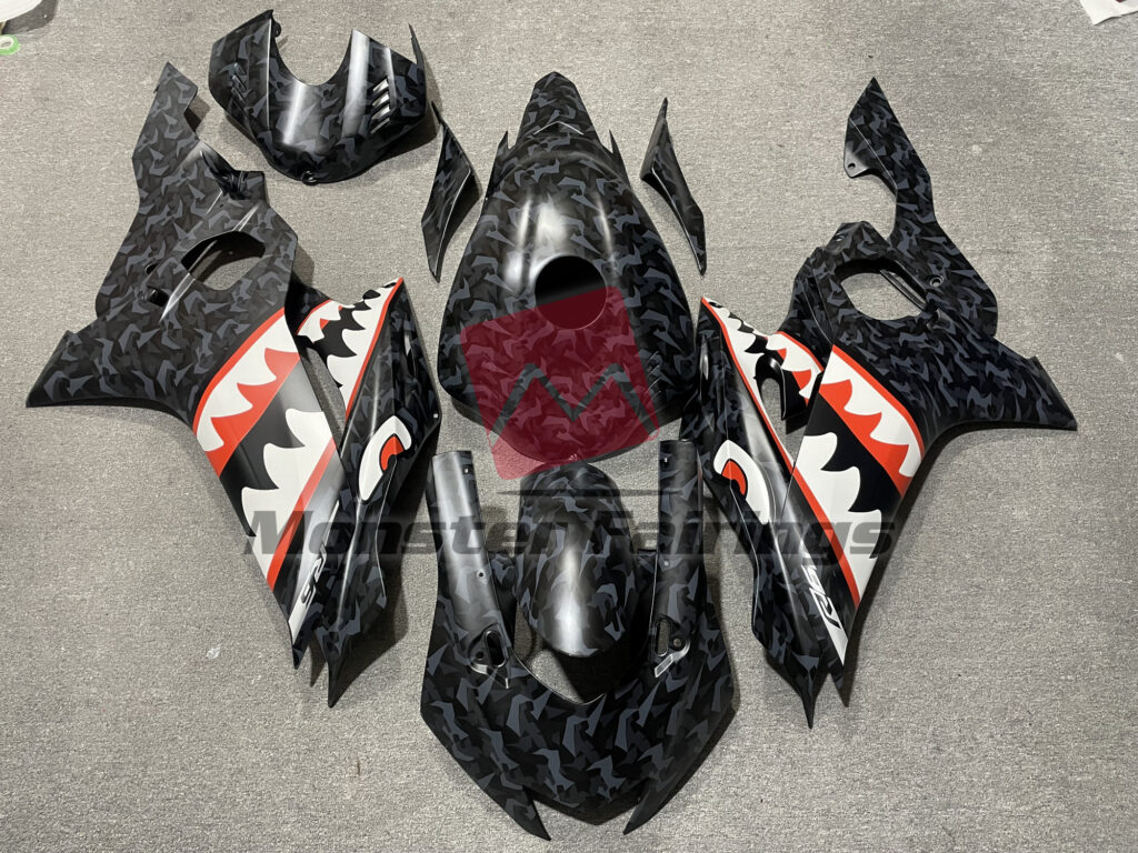 Yamaha R6 2017 - 2022 Dark Urban Camo Shark ABS fairings - custom motorcycle bodywork kit by Monster Fairings