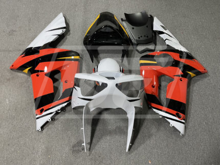 Kawasaki ZX6R 2003-2004 Gloss Orange with White ABS Fairings | Monster Fairings