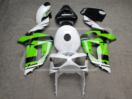 Kawasaki ZX6R 2003-2004 Gloss Green with White ABS Fairings | Monster Fairings