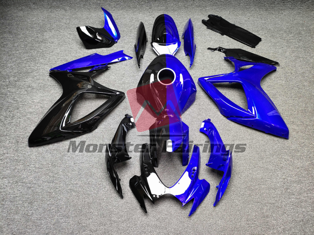 Suzuki GSXR 600 - 750 2006 - 2007 Gloss Half Blue & Black ABS fairings - custom motorcycle bodywork kit by Monster Fairings