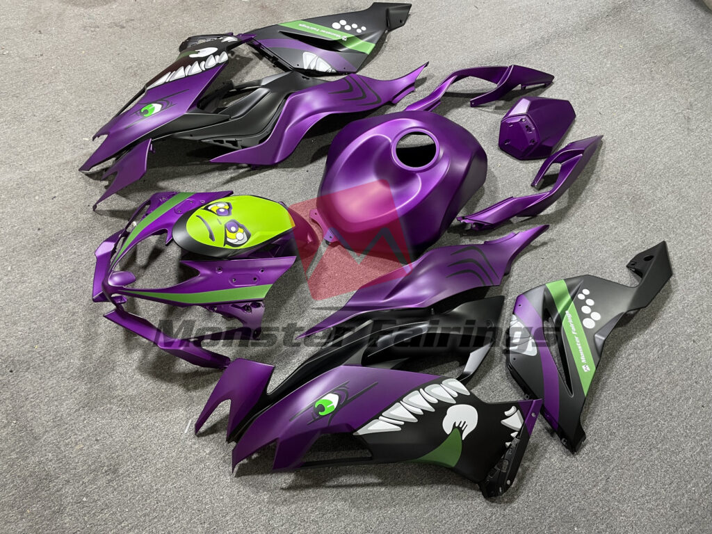 Kawasaki ZX6R custom ABS fairings 2019 - 2023 in Purple Rossi Shark - durable replacement kit, Monster Fairings