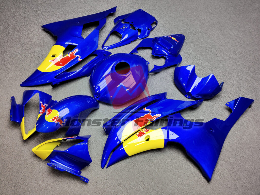 Gloss Blue & Yellow with Red Bull ABS fairings for Yamaha R6 2008 - 2016 - premium OEM fit kit by Monster Fairings