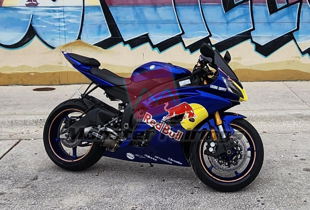 Monster Fairings ABS fairing kit for Yamaha R6 2008 - 2016 - Gloss Blue & Yellow with Red Bull, precise OEM fit
