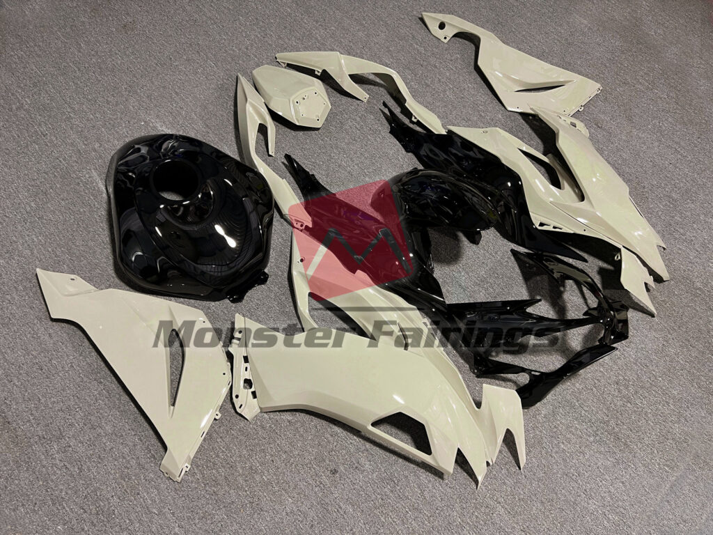 Kawasaki ZX6R custom ABS fairings 2019 - 2023 in Gloss Desert Tan & Black - durable replacement kit, Monster Fairings