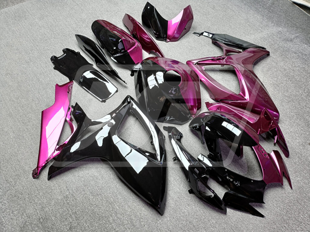 Suzuki GSXR 600 - 750 custom ABS fairings 2006 - 2007 in Gloss Black & Pink Split - durable replacement kit, Monster Fairings