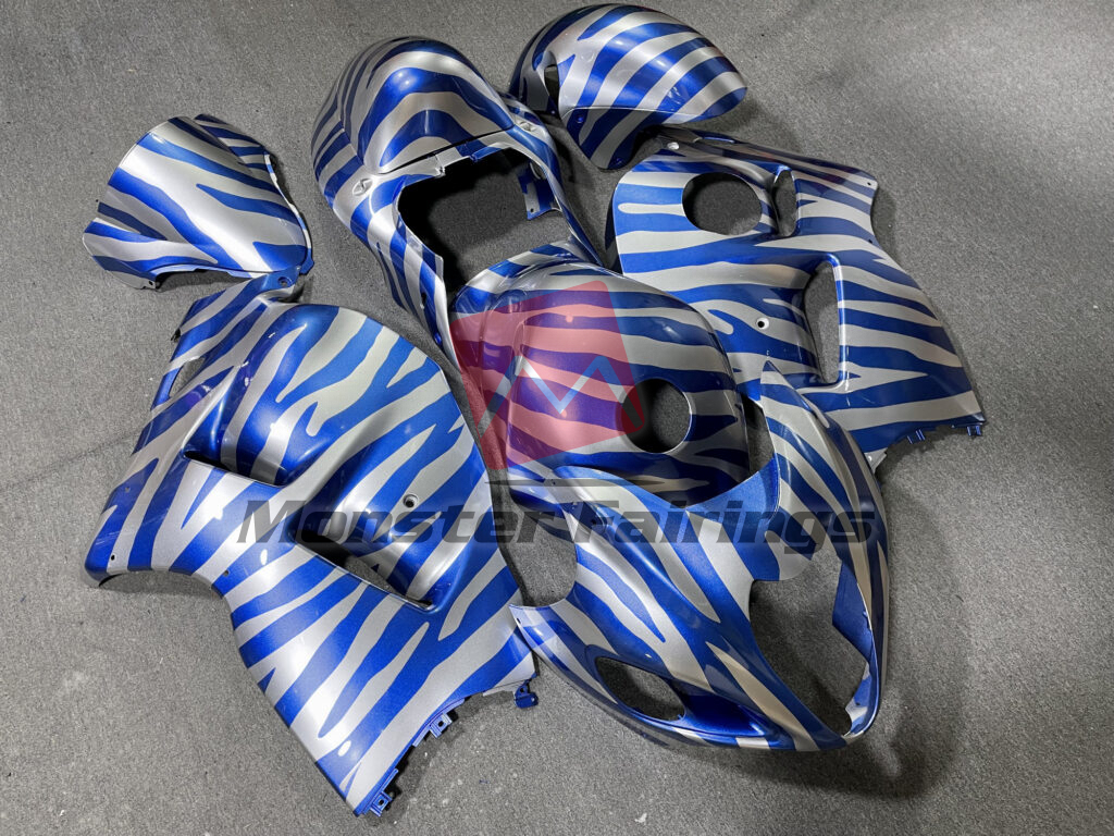 Gloss Blue & Silver Zebra ABS fairings for Suzuki GSXR 1300 1997 - 2007 - premium OEM fit kit by Monster Fairings