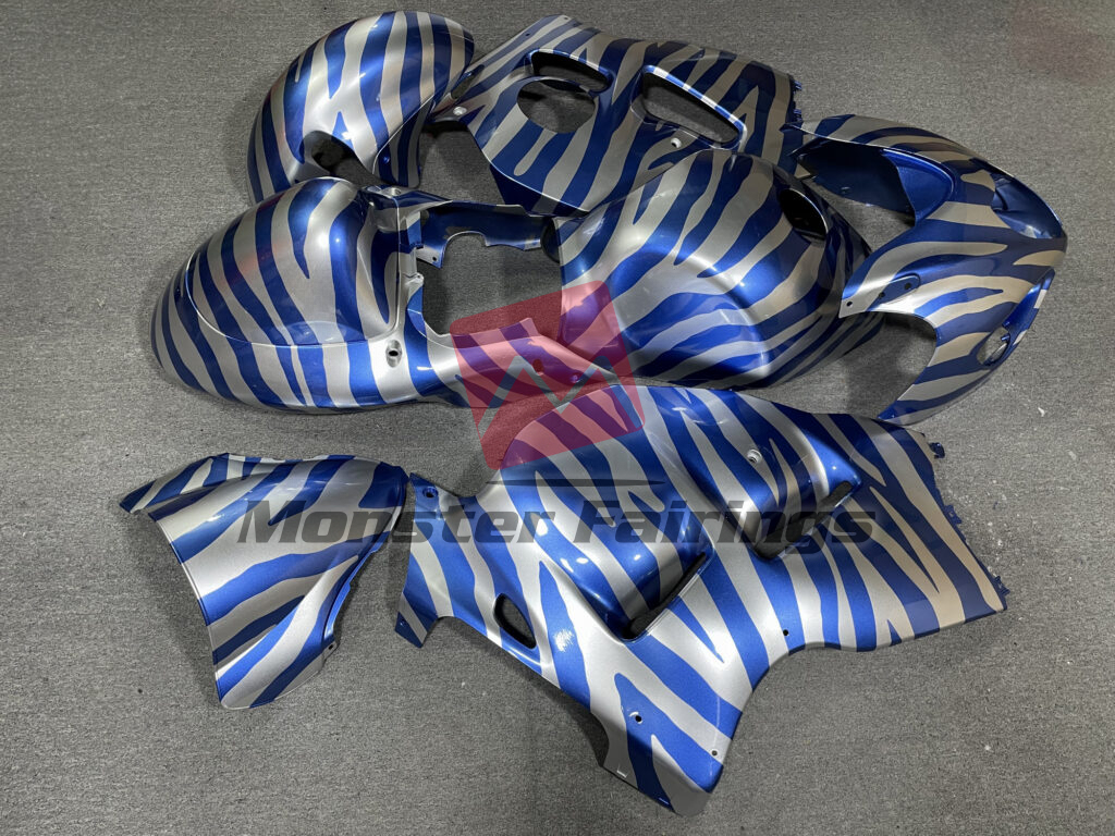 1997 - 2007 Suzuki GSXR 1300 Gloss Blue & Silver Zebra fairing set - ABS injection, custom painted by Monster Fairings