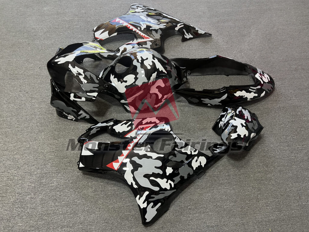 2004 - 2007 Honda CBR600 F4i Camo Shark fairing set - ABS injection, custom painted by Monster Fairings