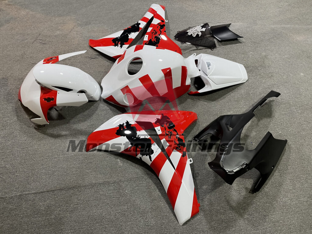 2008 - 2011 Honda CBR1000RR Gloss White & and Red Samurai fairing set - ABS injection, custom painted by Monster Fairings