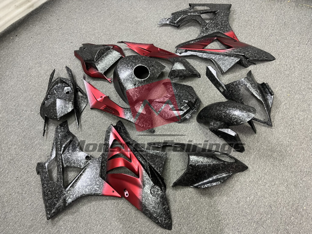 Matte Forged Carbon Fiber Style & Red ABS fairings for BMW S1000RR 2009 - 2014 - premium OEM fit kit by Monster Fairings
