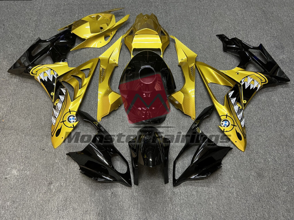 BMW S1000RR 2009 - 2014 Gloss Black & Gold Shark ABS fairings - custom motorcycle bodywork kit by Monster Fairings