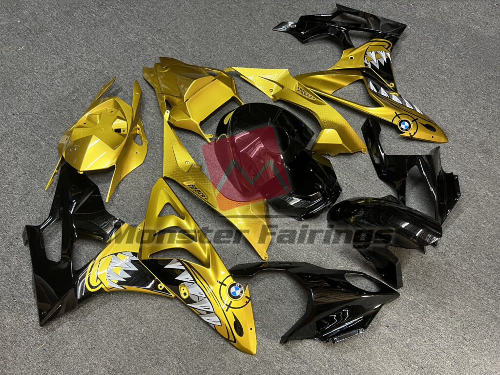 Gloss Black & Gold Shark ABS fairings for BMW S1000RR 2009 - 2014 - premium OEM fit kit by Monster Fairings