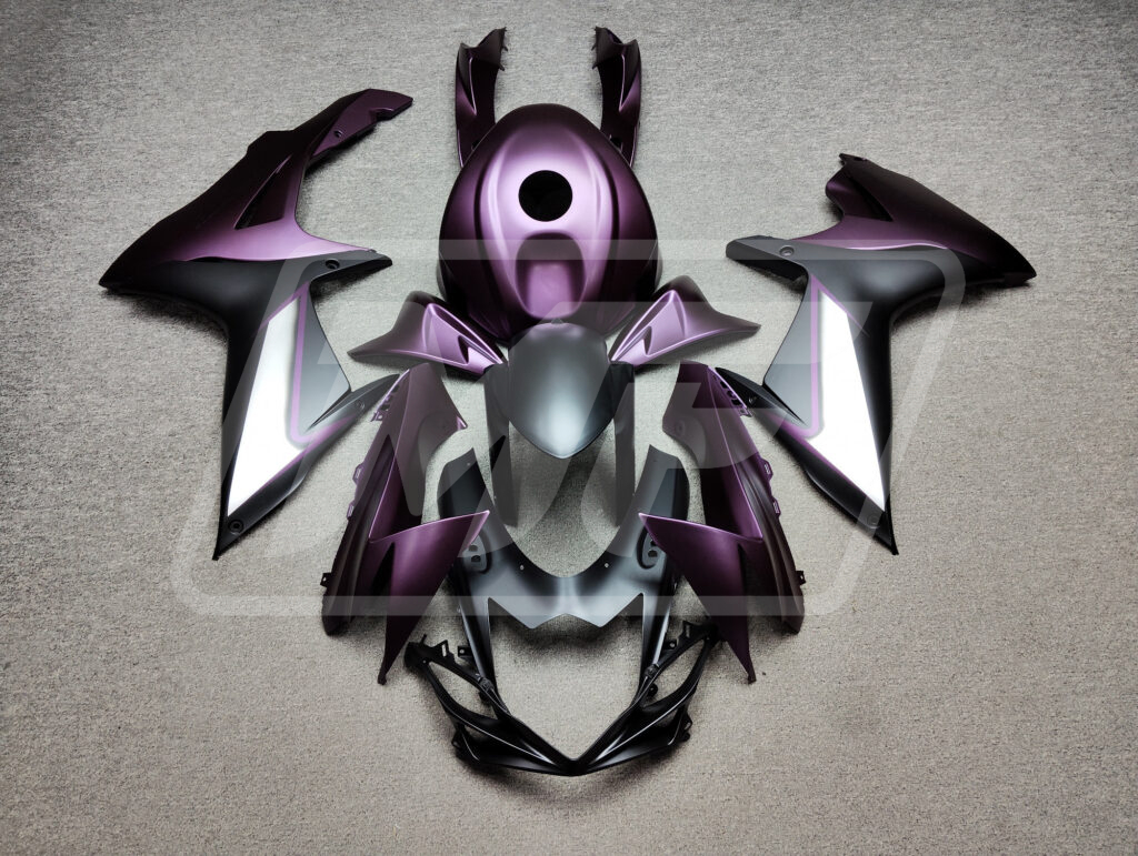 Suzuki GSXR 600 - 750 2011 - 2025 Matte Purple & Black with White ABS fairings - custom motorcycle bodywork kit by Monster Fairings