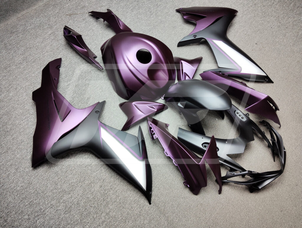 Suzuki GSXR 600 - 750 custom ABS fairings 2011 - 2025 in Matte Purple & Black with White - durable replacement kit, Monster Fairings