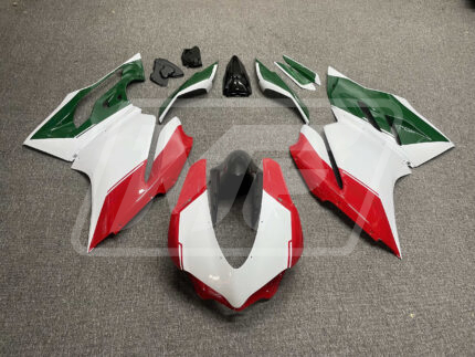Ducati 959 2016-2019 Gloss White & Red with Green ABS Fairings | Monster Fairings