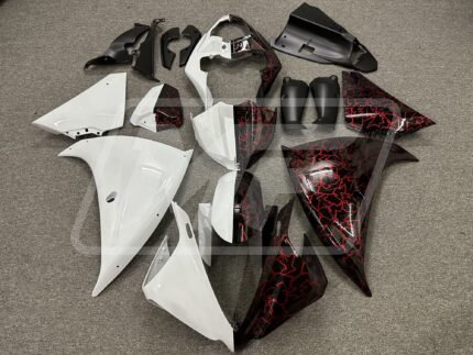 Yamaha R1 2012-2014 Gloss White & Black with Red Cracked Pattern ABS Fairings | Monster Fairings