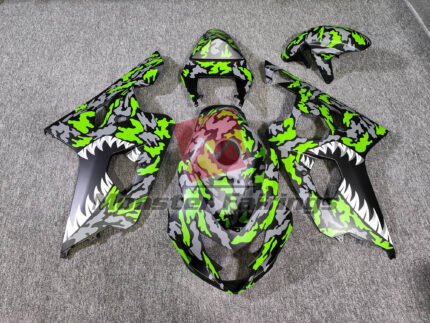 Suzuki GSXR 600 - 750 2004 - 2005 Green Camo Shark ABS fairings - custom motorcycle bodywork kit by Monster Fairings