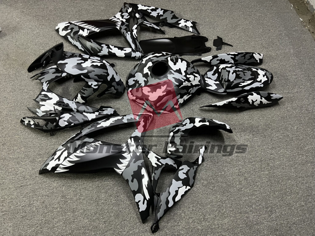 Suzuki GSXR 600 - 750 custom ABS fairings 2006 - 2007 in Gloss Gray Camo Shark - durable replacement kit, Monster Fairings