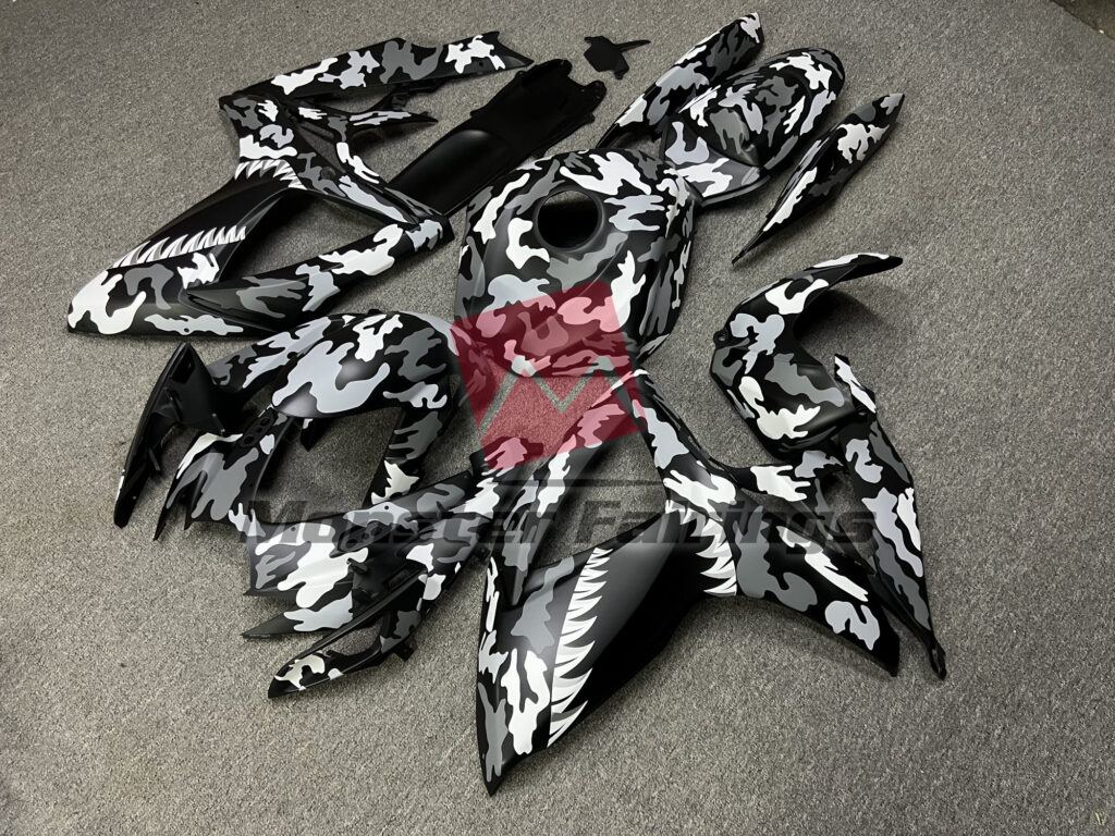 2006 - 2007 Suzuki GSXR 600 - 750 Gloss Gray Camo Shark fairing set - ABS injection, custom painted by Monster Fairings