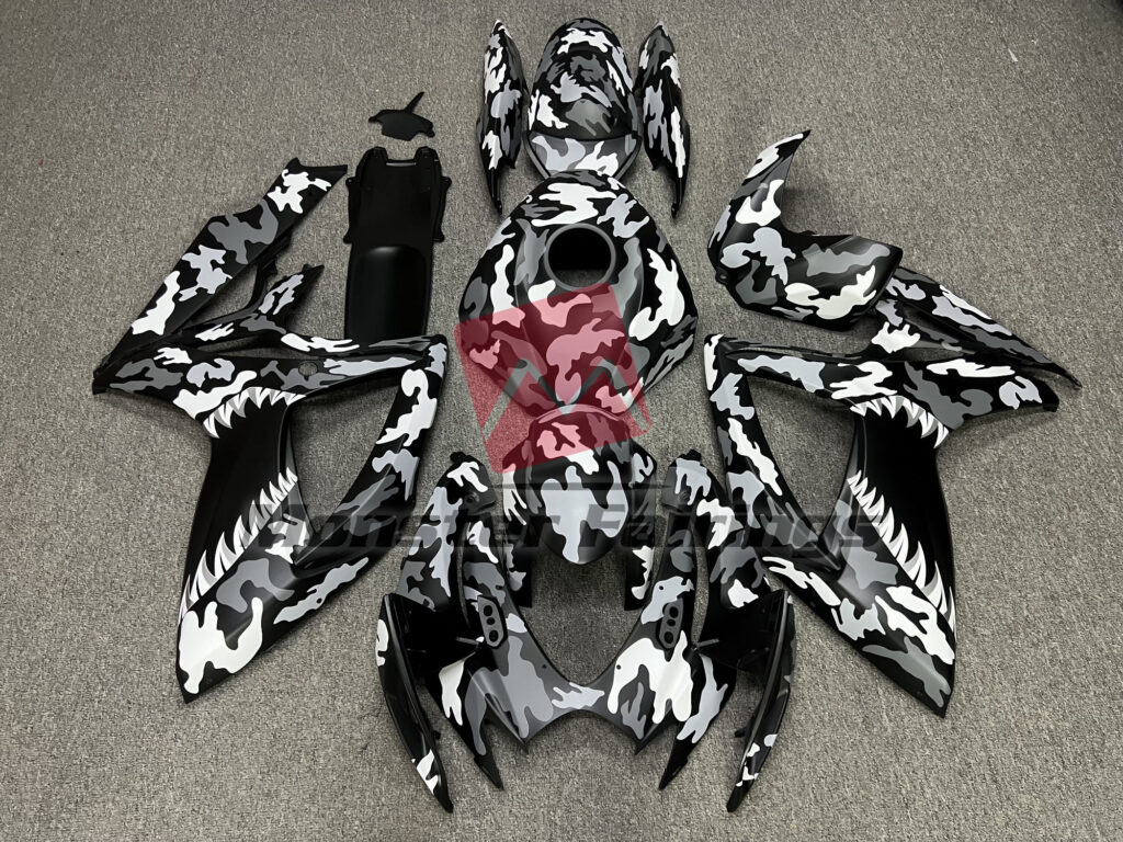 Suzuki GSXR 600 - 750 2006 - 2007 Gloss Gray Camo Shark ABS fairings - custom motorcycle bodywork kit by Monster Fairings