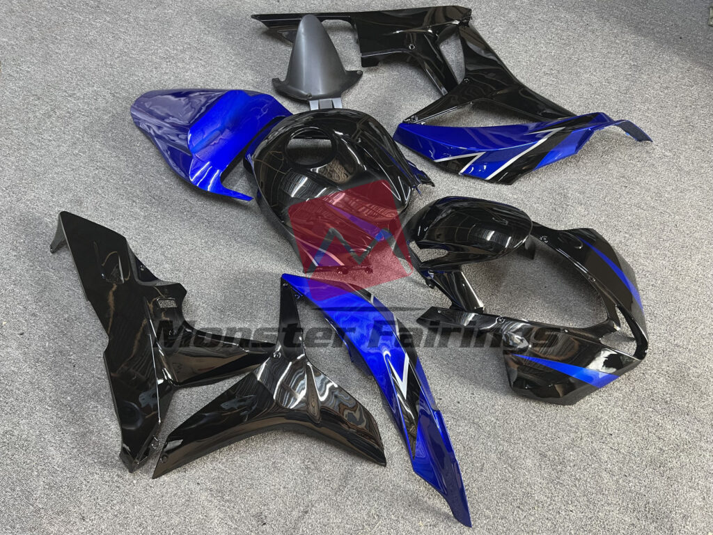 Honda CBR600RR custom ABS fairings 2007 - 2008 in Gloss Black and Blue - durable replacement kit, Monster Fairings