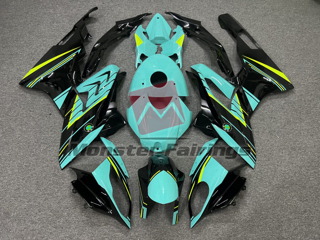 BMW S1000RR 2015 - 2016 Gloss Aqua & Black High Vis Yellow ABS fairings - custom motorcycle bodywork kit by Monster Fairings