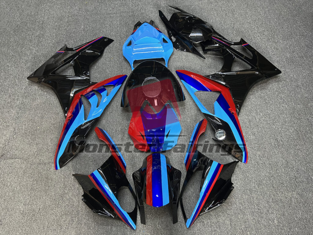 BMW S1000RR 2009 - 2014 Gloss Black Blue & Red ABS fairings - custom motorcycle bodywork kit by Monster Fairings