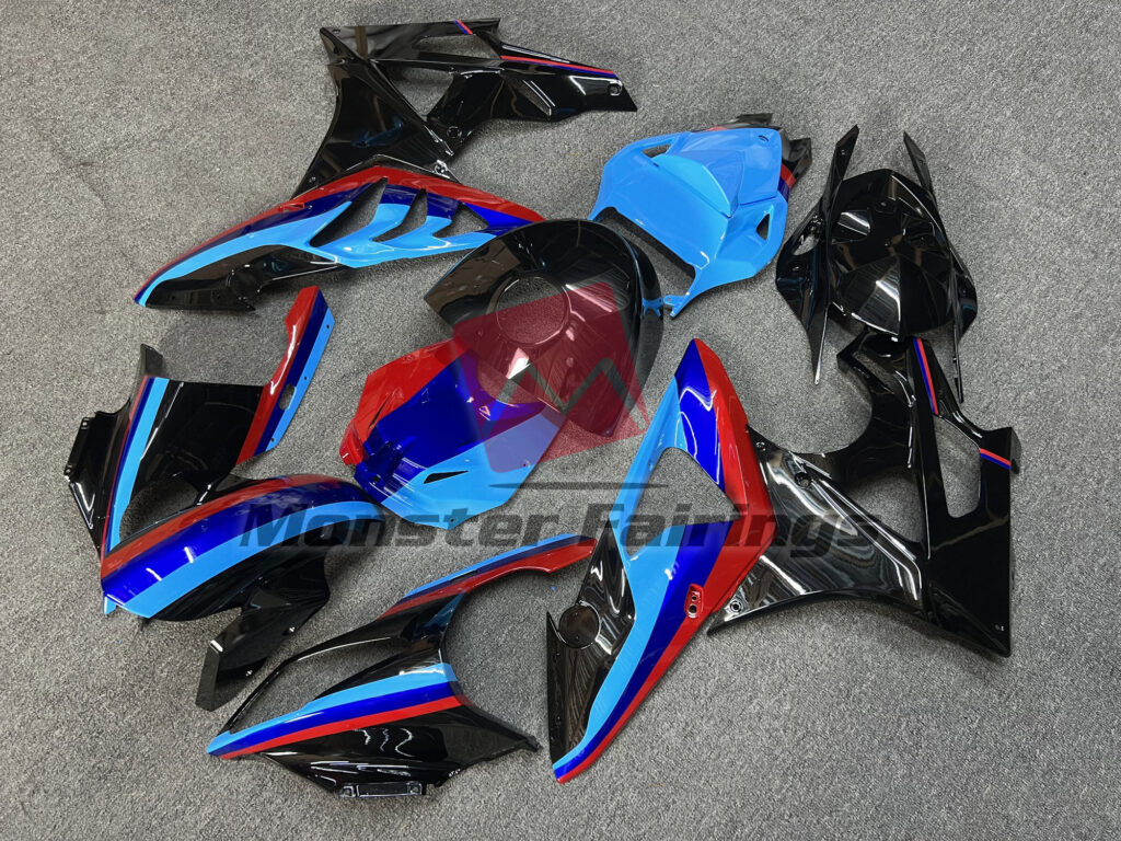 BMW S1000RR custom ABS fairings 2009 - 2014 in Gloss Black Blue & Red - durable replacement kit, Monster Fairings