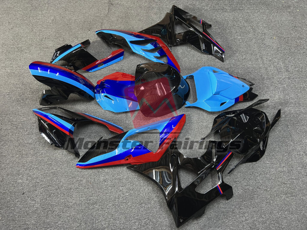 2009 - 2014 BMW S1000RR Gloss Black Blue & Red fairing set - ABS injection, custom painted by Monster Fairings