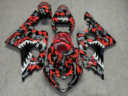 Suzuki GSXR 600 - 750 2004 - 2005 Red Camo Shark ABS fairings - custom motorcycle bodywork kit by Monster Fairings