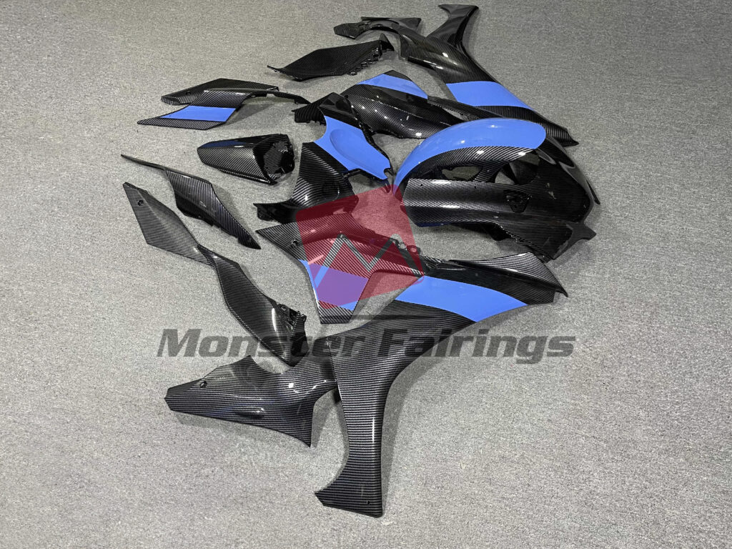 2020 - 2025 Yamaha R1 Gloss Carbon Fiber Style with Blue fairing set - ABS injection, custom painted by Monster Fairings
