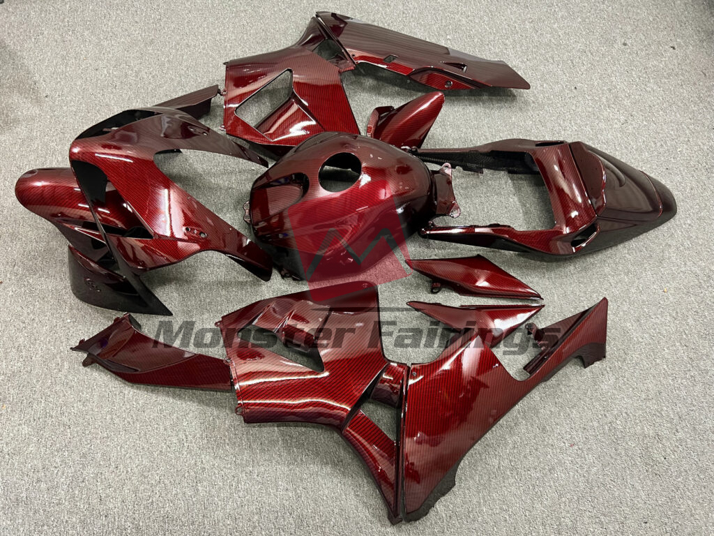 2003 - 2004 Honda CBR600RR Gloss Red Carbon Fiber Style fairing set - ABS injection, custom painted by Monster Fairings