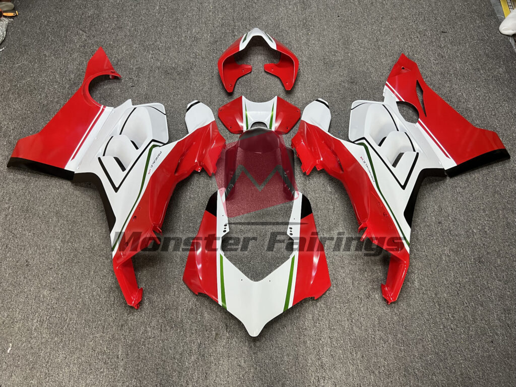 Ducati Panigale V4/V4S 2020 - 2021 Gloss Red & White with Black ABS fairings - custom motorcycle bodywork kit by Monster Fairings