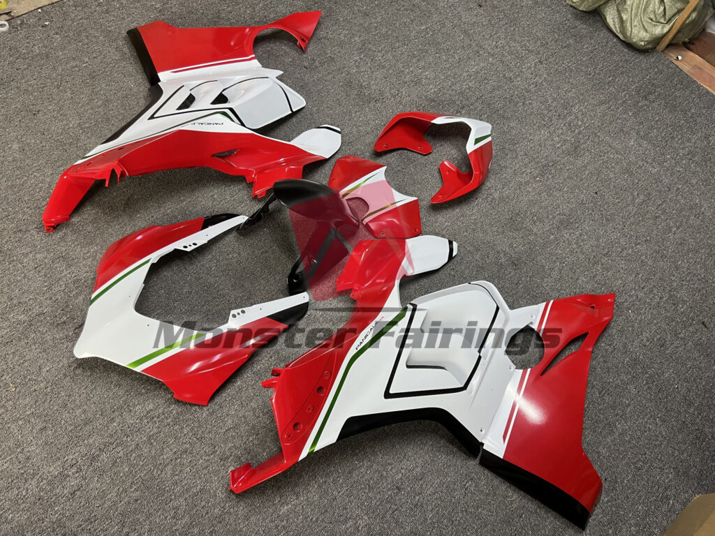 Ducati Panigale V4/V4S custom ABS fairings 2020 - 2021 in Gloss Red & White with Black - durable replacement kit, Monster Fairings