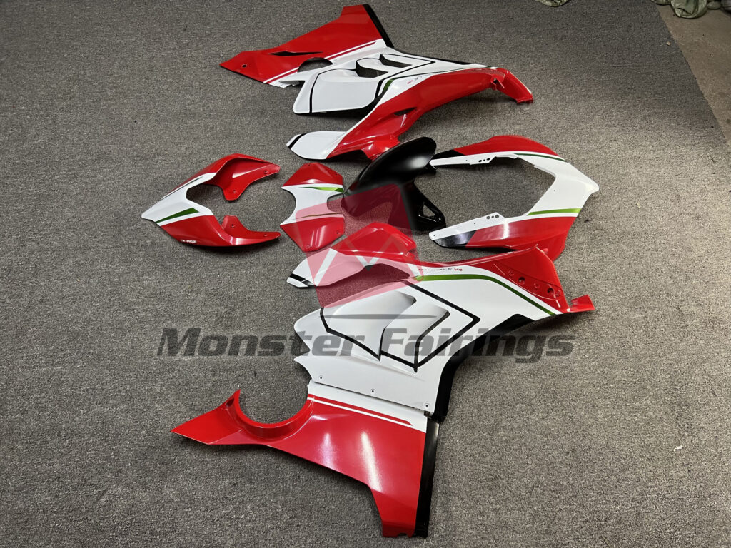 2020 - 2021 Ducati Panigale V4/V4S Gloss Red & White with Black fairing set - ABS injection, custom painted by Monster Fairings