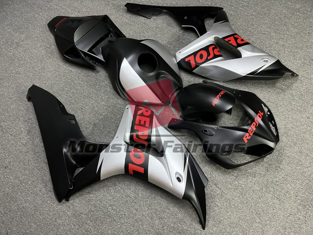 2006 - 2007 Honda CBR1000RR Matte Black & Silver Repsol fairing set - ABS injection, custom painted by Monster Fairings