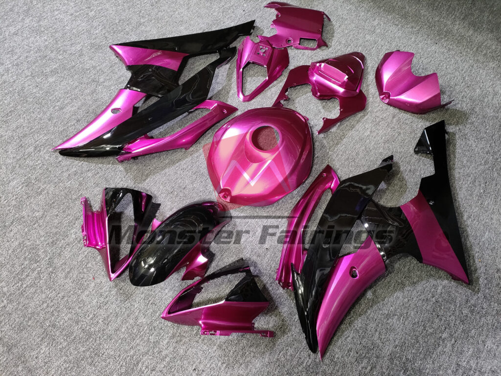 2008 - 2016 Yamaha R6 Gloss Pink and Black fairing set - ABS injection, custom painted by Monster Fairings