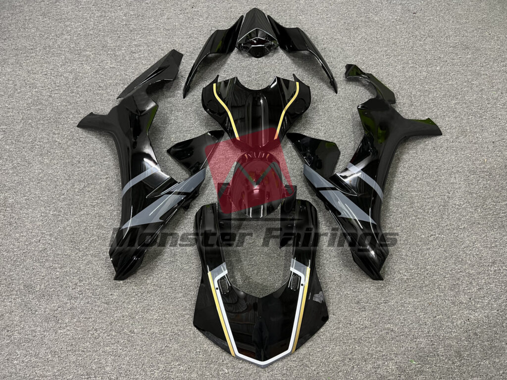 Yamaha R1 2015 - 2019 Gloss Black Yellow Gray Accents ABS fairings - custom motorcycle bodywork kit by Monster Fairings