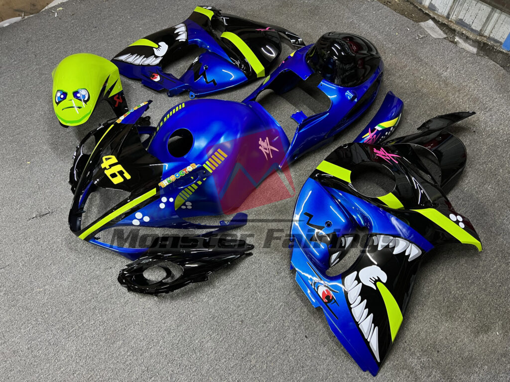 Suzuki GSXR custom ABS fairings 2008 - 2020 in Gloss Blue & Green Shark - durable replacement kit, Monster Fairings