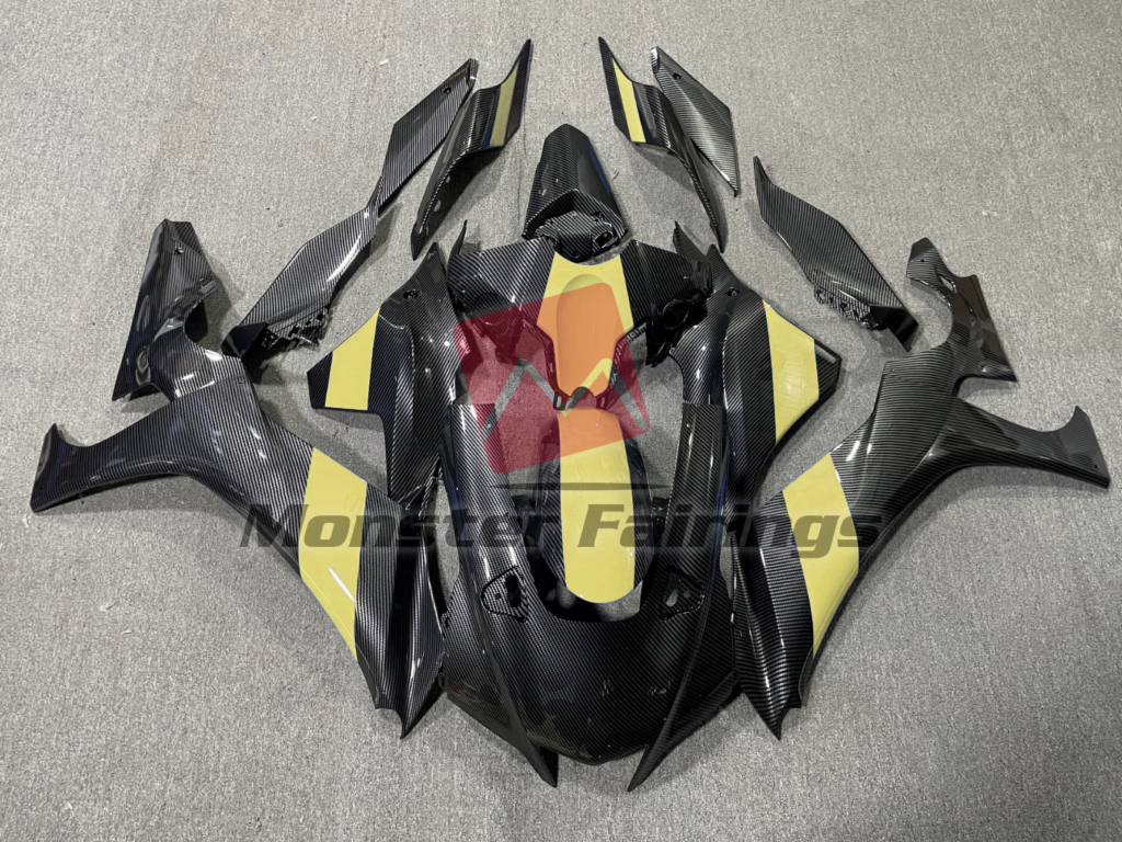 Yamaha R1 2020 - 2025 Carbon Fiber Style Yellow ABS fairings - custom motorcycle bodywork kit by Monster Fairings