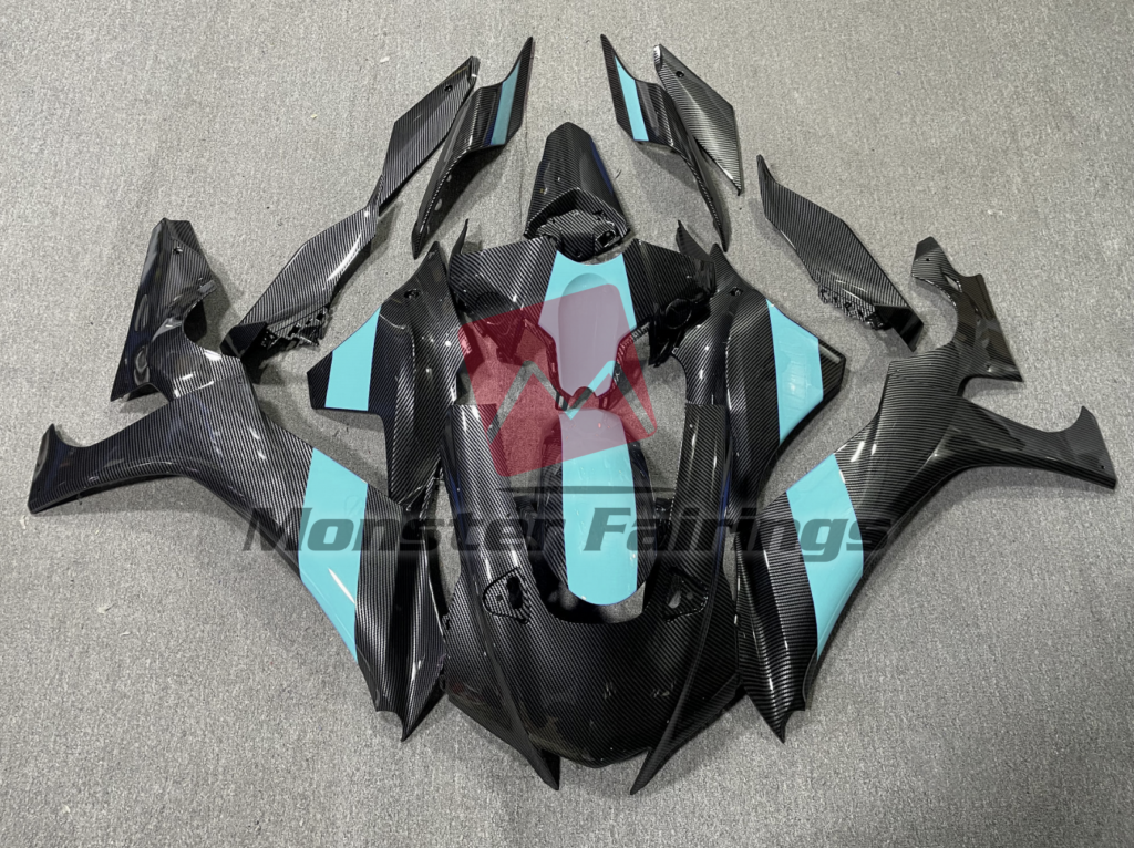 Yamaha R1 2020 - 2025 Carbon Fiber Style Mint Blue ABS fairings - custom motorcycle bodywork kit by Monster Fairings