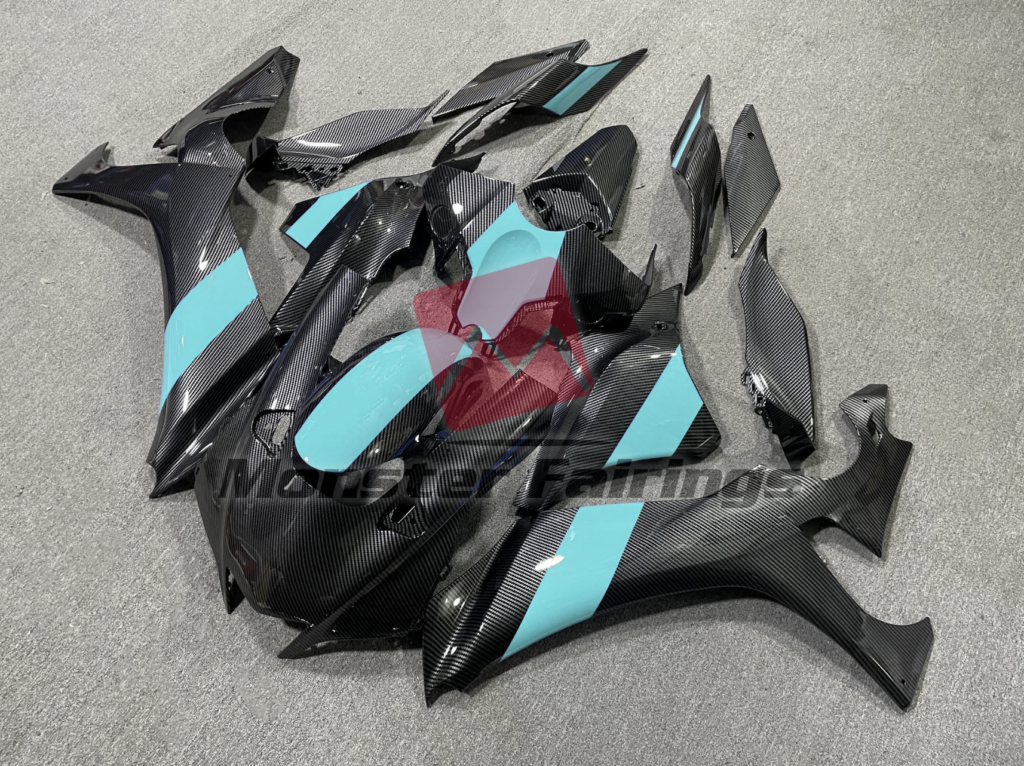 Yamaha R1 custom ABS fairings 2020 - 2025 in Carbon Fiber Style Mint Blue - durable replacement kit, Monster Fairings