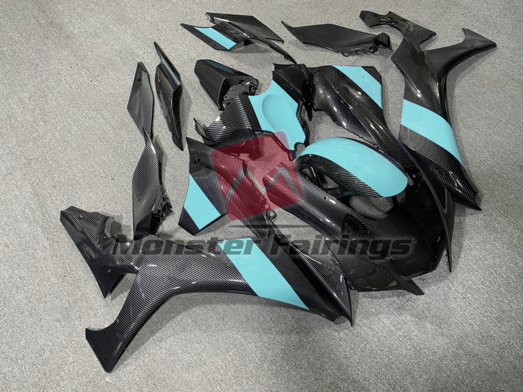 Carbon Fiber Style Mint Blue ABS fairings for Yamaha R1 2020 - 2025 - premium OEM fit kit by Monster Fairings