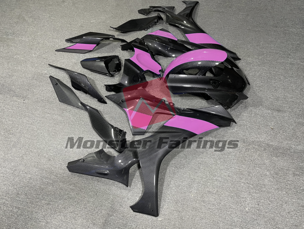 2020 - 2025 Yamaha R1 Carbon Fiber Style Pink fairing set - ABS injection, custom painted by Monster Fairings